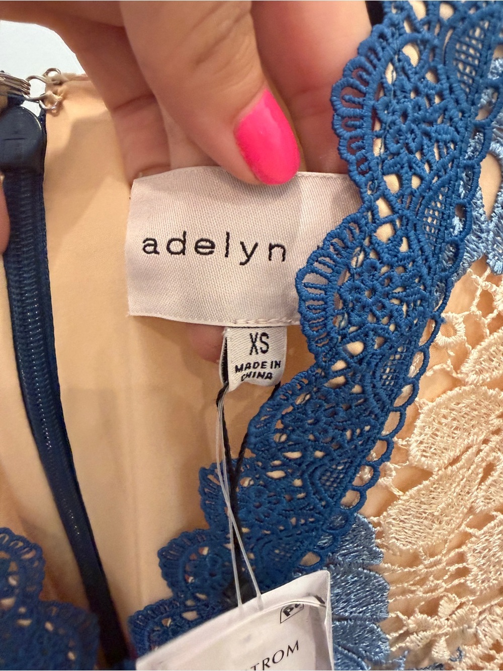Adelyn Rae Blue and Cream Lace Midi Dress size XS NWT - Picture 4 of 16